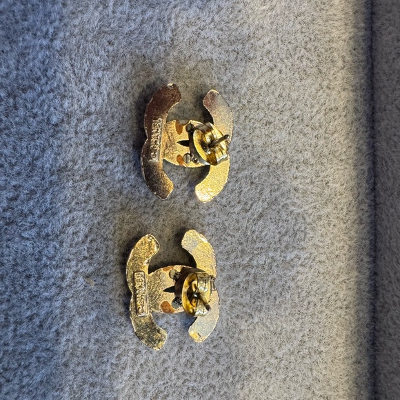 Earrings made from rhinestone Chanel buttons. CC - Picture 2 of 3